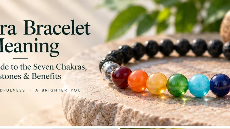 Chakra bracelet meaning with seven colored gemstones representing the seven chakras