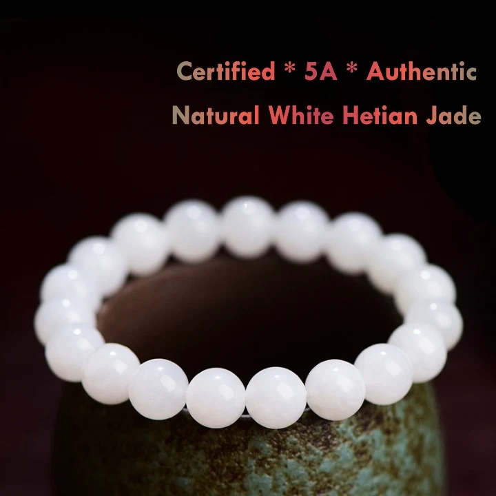 White Hetian jade bead bracelet for peace clarity and spiritual balance