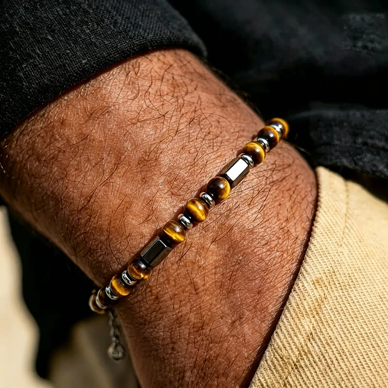 Hematite Bracelet 6mm beads wear on men's wrist