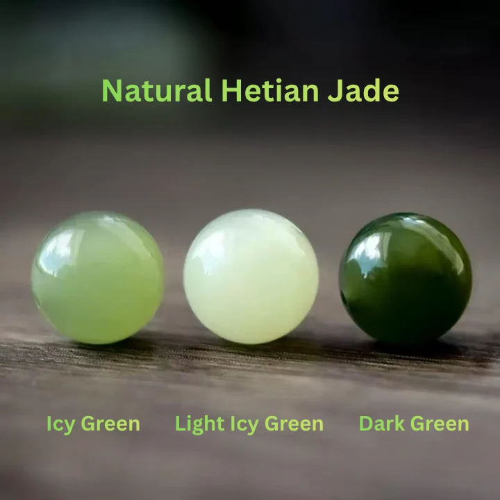 Authentic natural Hetian jade beads showing texture and translucency
