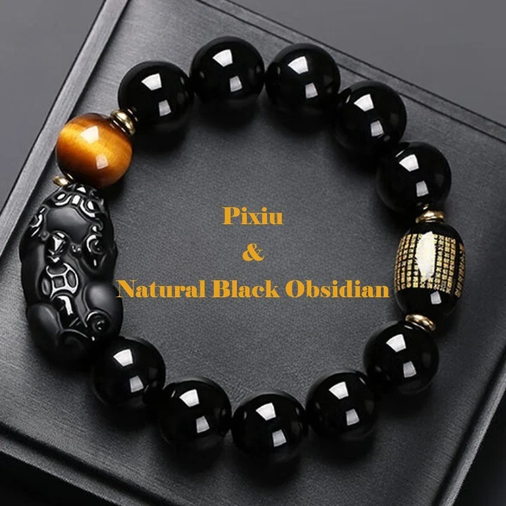 black obsidian pixiu bracelet for protection grounding and wealth