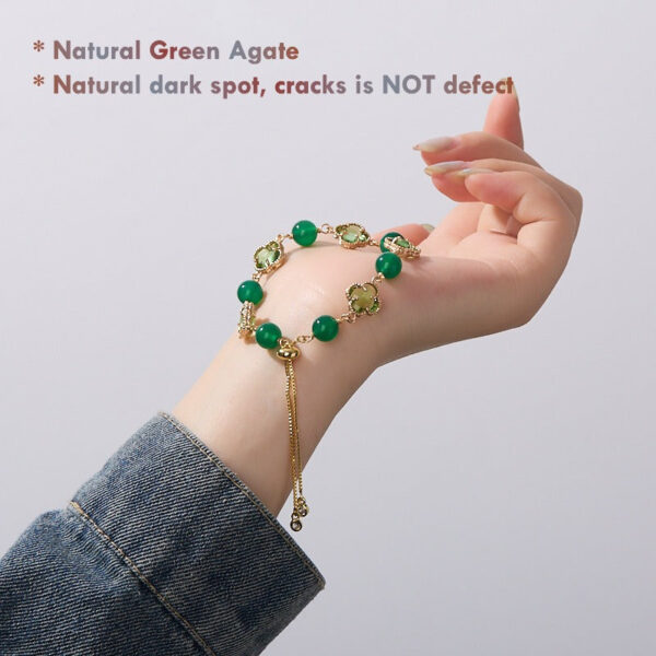 Green Agate Four-Leaf Clover Bracelet for Women