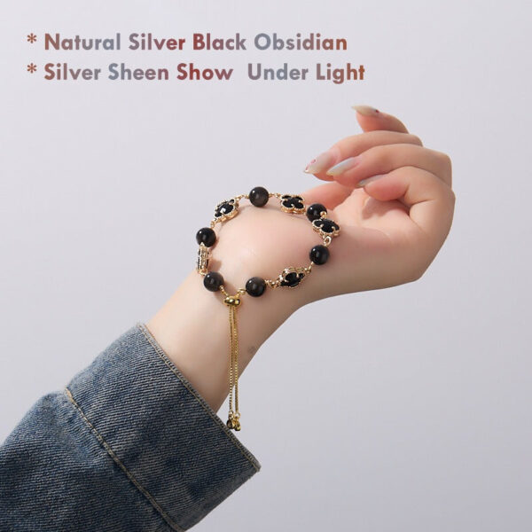 Green Agate Four-Leaf Clover Bracelet for Women