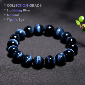 Natural Blue Tiger Eye Bracelet – Collection Grade Gemstone for Strength, Focus & Protection (Unisex Beaded Jewelry)