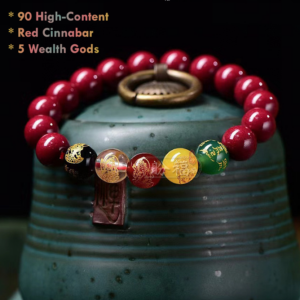 Natural Red Cinnabar 5 Wealth Gods Bracelet