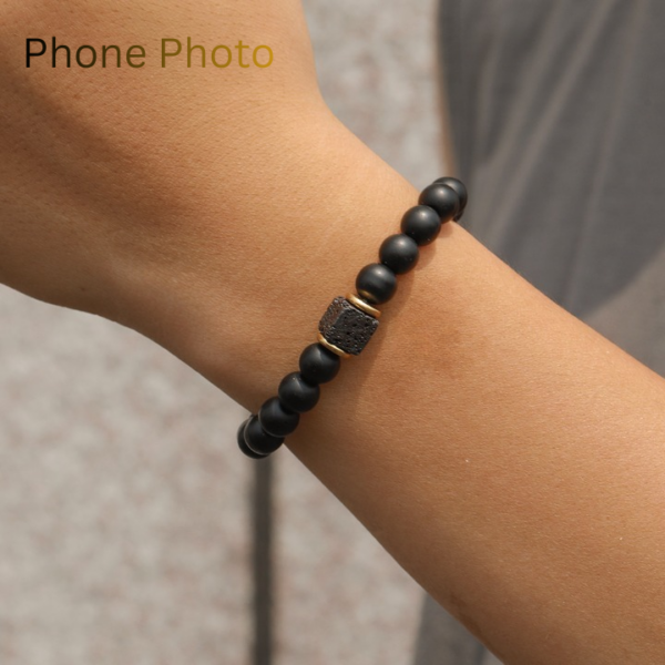 sku105_black_onyx_lava_stone_bracelet_men-5 Men's Lava Stone & Black Onyx Stretch Beaded Bracelet