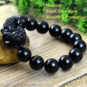 Black Obsidian Pixiu Wealth Bracelet for Men (Unisex) – Feng Shui Money Luck & Protection Natural Stone Jewelry