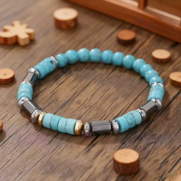 Men's Hematite Turquoise Beaded Bracelet