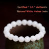 Certified 5A White Hetian Jade Bead Bracelet – Real Natural Jade for Peace, Protection & Good Fortune | Premium Feng Shui Jewelry