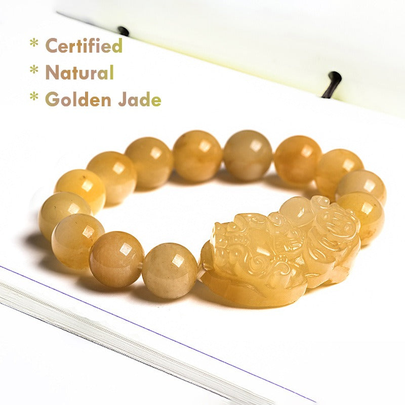 Certified Natural Golden Silk Jade Pixiu Bracelet