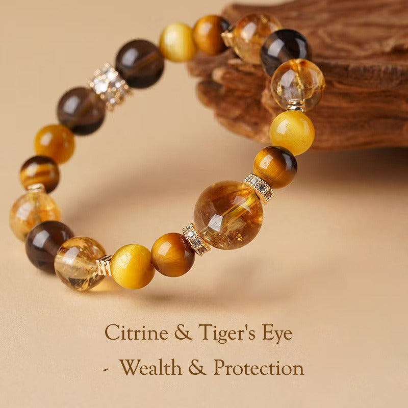 Women's citrine and tiger eye stretch bracelet available in two wrist sizes