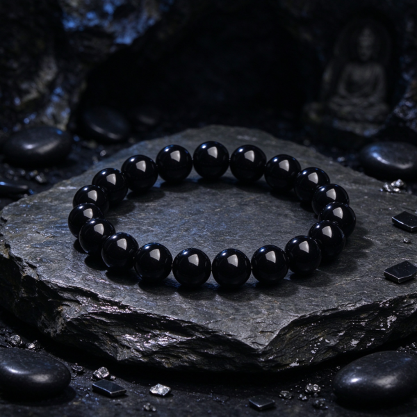 AI concept image: black obsidian bracelet on slate
